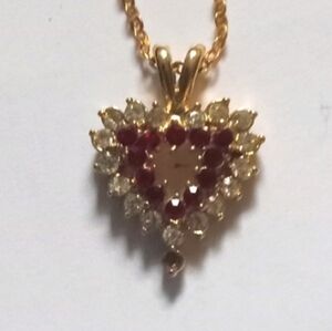 Merlite 18" 18 KT Gold Plated Necklace & 1" Ruby & Moonstone Heart Pendant -NWT